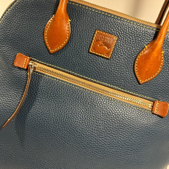 Dooney & Bourke Pebble Grain Leather Satchel Navy Blue Tan Trim Crossbody Purse - Picture 8 of 16